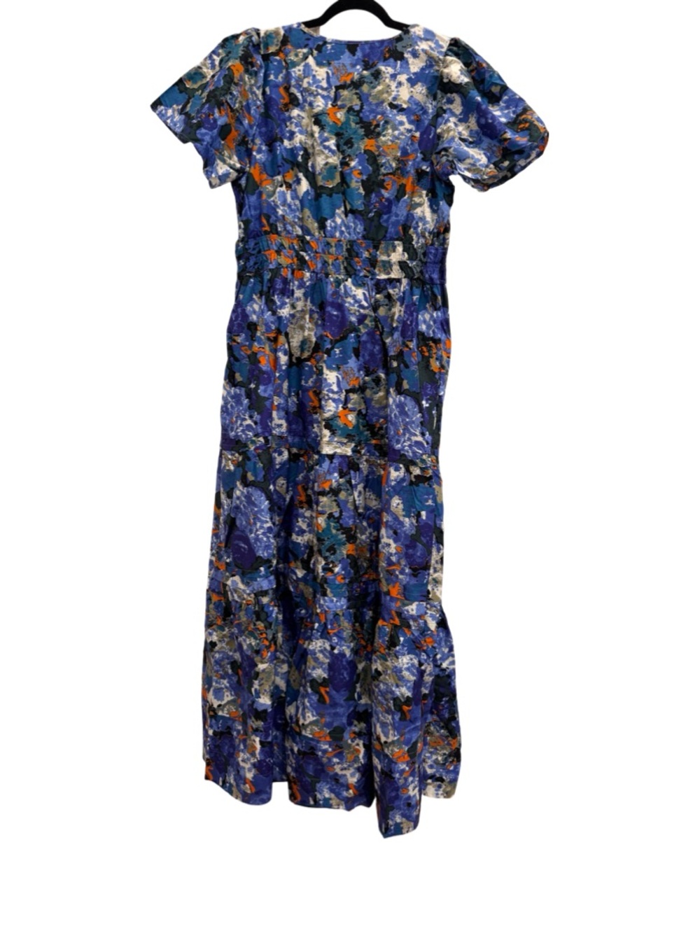 Anthropologie Blue Floral Maxi Dress with Orange & Cream Accents - Picture 6 of 11